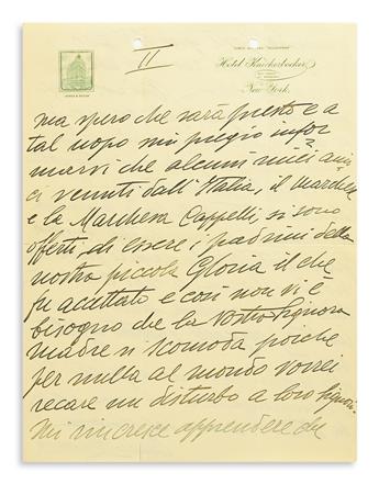 CARUSO, ENRICO. Two Autograph Letters Signed, to James OConnell (My dearest Don Giacomino or Dear Don Giacomino), in Italian.